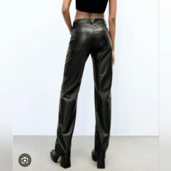 NWT Zara Vegan Leather High-rise 90s Wide Leg Pants, Size 2 - Picture 3 of 12